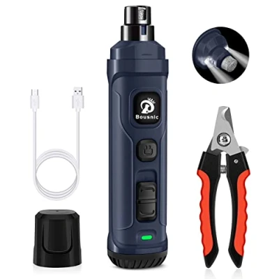 Image of Bousnic Dog Nail Grinder and Clipper Kit 2 Speed &amp; LED Lights Electric Rechargeable Pet Trimmer Painless Paws Grooming Smoothing for Small Medium Large Dogs Cats