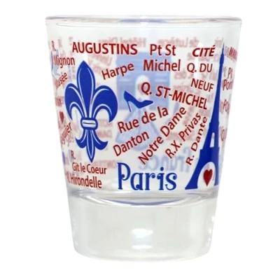 Image of Paris France Eiffel Tower and Map Blue Shot Glass