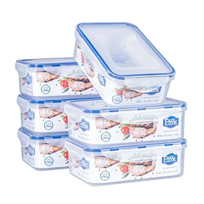 Image of EASYLOCK 6Pack 1150ML Plastic Food Storage Containers with Lids Meal Prep Reusable Microwavable Bento Lunch Box Set Freezer Boxes