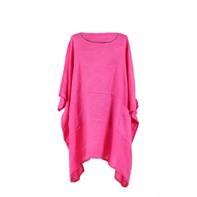 Image of LushStyleUK New Ladies Italian Plus Size Plain Linen Tunic Top Women Lagenlook (Fuchsia)