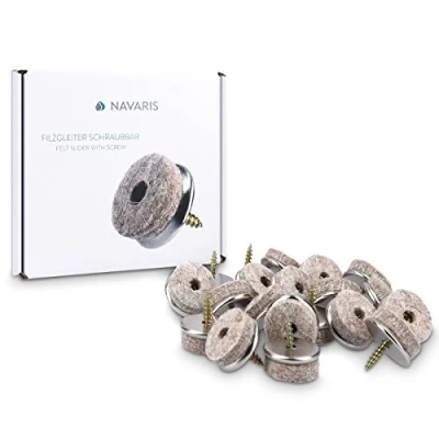 Image of 20x Navaris Felt Gliders with Screw Chair Glides Floor Protector 20mm Protection for Furniture Chairs Parquet Laminate and Metal Round