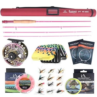 Image of MAXIMUMCATCH Maxcatch Women&#039;s Elegant Pink Fly Fishing Rod: 2/5 weight with Rod Tube (Elegant 9&#039; 5wt 4sec and Reel Combo)