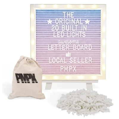 Image of Letter Board THE ORIGINAL Gradient Felt with Stand, Built in LED Lights 10x10 Menu + Wood Frame, 340 Letters, Emojis Cursive words, Pregnancy Announcement, Weddings