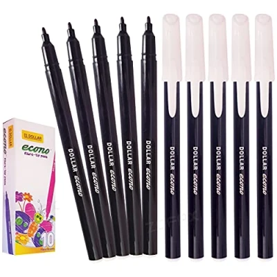Image of DOLLAR Econo Felt Tip Colouring Pens Colour Write Draw Sketch Everyday (10 x 0.5mm BLACK Pens)