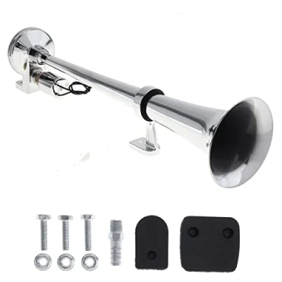 Image of ePathChina 12V / 24V 150db Air Horn, 45cm 17 Inch Super Loud Chrome Zinc Single Trumpet Operated Horn for Truck/Boat/Train/Boats/Cars