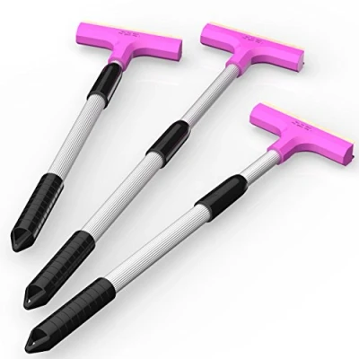 Image of AUPROTEC Ice Scraper Telescopic Brass Windscreen with Squeegee ultra light car window de icer tool steplessliy extendable colour pink