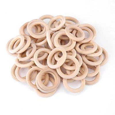 Image of 50 Pcs/Lot Natural Wooden Craft Rings, Unpainted Wood Ring Circles mm, Loop Rings for Handmade DIY Pendant, Connectors Jewelry Key Making