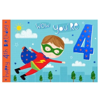 Image of Words n Wishes Boy Age 4 Happy 4th Birthday Card Superhero