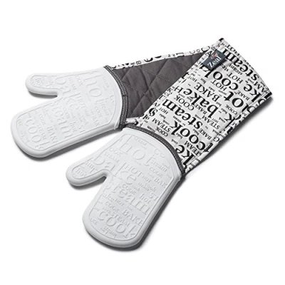 Image of Zeal Silicone Heavy Duty Double Oven Gloves Mitts White (94 cm Long) Script
