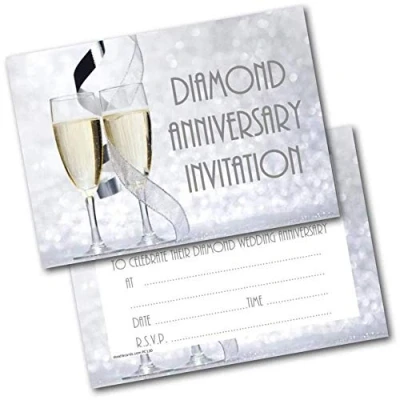 Image of doodlecards Diamond Wedding Anniversary Invitations 60th Pack of 20 Invites and Envelopes Envelopes. Printed in UK, Premium Quality &amp; 100% Recyclable.