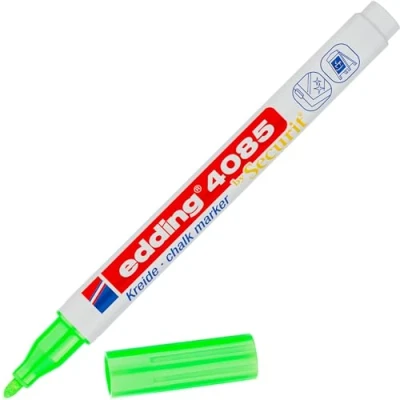 Image of Edding 4085 Chalk Marker Neon Green 1 Pen Round Tip 2 mm Fine Tipped Wet Wipe for Chalkboards, Windows, Glass, Mirrors Liquid Pens Opaque Coverage