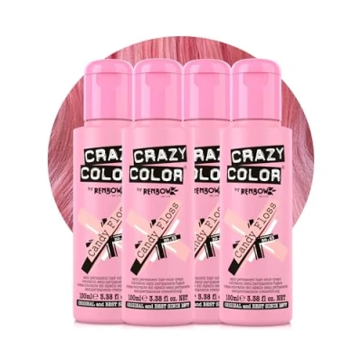 Image of Crazy Color Vibrant Candy Floss Semi Permanent 4 Pack Quad Hair Dye. Highly Pigmented Pastel Pink Conditioning &amp; Oil Nourishing Vegan Formula No Bleach or Ammonia 400ml