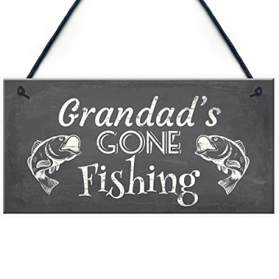 Image of RED OCEAN Grandad&#039;s Gone Fishing Dad Fisherman Grandad Hanging Wall Plaque Man Cave Sign Gift