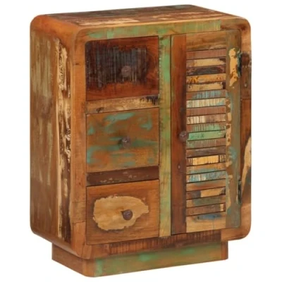 Image of vidaXL Solid Wood Reclaimed Sideboard Multicoloured, Handmade Storage Cabinet with 3 Drawers for Living Room, Dining Room