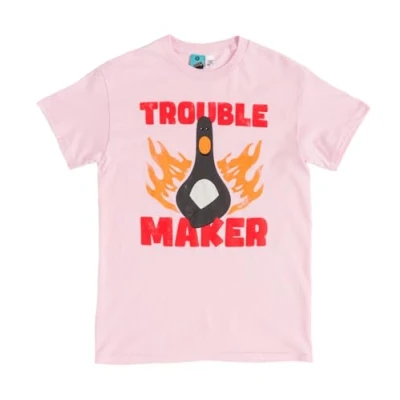 Image of TruffleShuffle Wallace and Gromit Feathers McGraw Trouble Maker Light Pink T Shirt