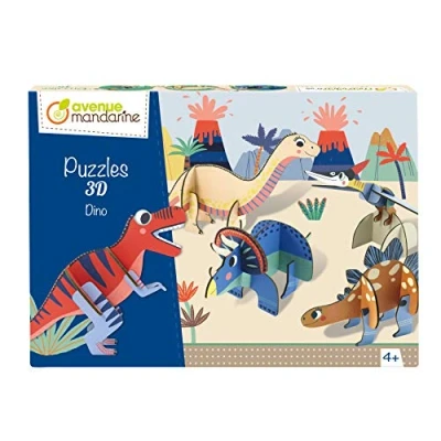 Image of Avenue Mandarine Ref PU016C 3D Puzzle Dinosaurs 5 Characters to Build, 10 Pieces per Puzzle, Develop Dexterity &amp; Concentration, Suitable for Ages 4+