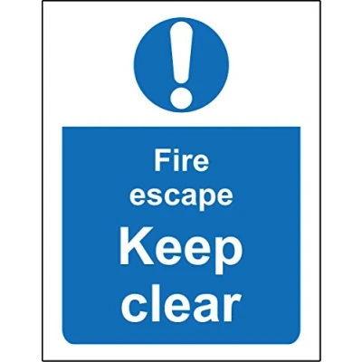 Image of Fire Escape Keep Clear Safety Sign Self Adhesive Sticker 200mm x 150mm