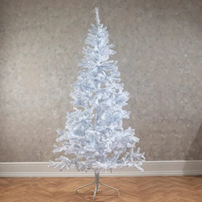 Image of ASAB Christmas Tree Premium Artificial Hinged Realistic Natural Branches Xmas with Metal Stand PVC Easy Assembly Home Office Indoor and Outdoor 4ft 5ft 6ft 7ft Green White (White 7FT)