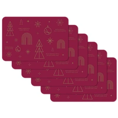 Image of Venilia Happy Holidays Place Mats Bordeaux Christmas Set of 6, 45 cm x 30 Washable Table Protector Dirt and Water Repellent, Food Safe