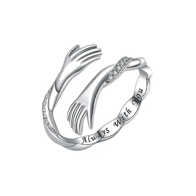 Image of KBRPEY Hug Ring for Women 925 Sterling Silver Adjustable Open Rings Embrace Thumb Hand Finger con Zircon Knuckle Wife Girlfriend Jewelry Gifts (Type B)