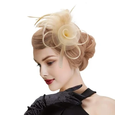 Image of DRESHOW Fascinator Hat Mesh Flower Feather Fascinators with Clip and Head Band Cocktail Tea Party Headwear for Girls &amp; Women