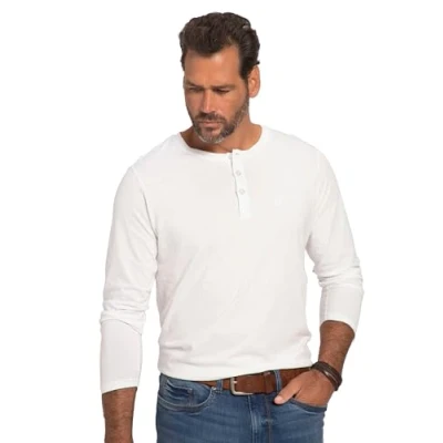 Image of JP 1880 Men&#039;s Shirt, Henley, Langarm, Knopfleiste, bis 8XL T, Weiß, 3XL
