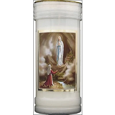 Image of Our Lady of Lourdes candle 72 hour burn Novena Prayer Saint Catholic 15cm White