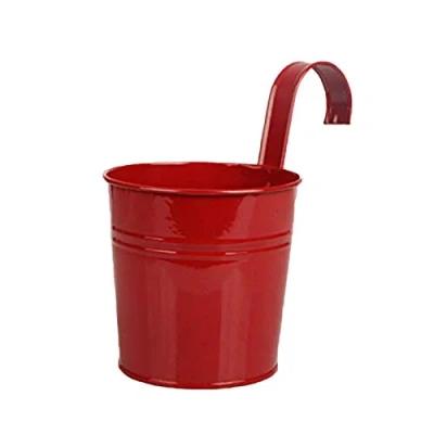 Image of Brussels Metal Iron Red Flower Pot, Hanging Plant Planter Basket, Desk Container Organizer for Indoor Garden, 1 Pc