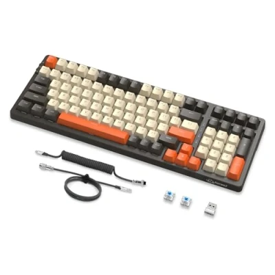 Image of MAMBASNAKE K8 3 Mode Mechanical Keyboard, 2.4G Wireless Bluetooth Gaming Keyboard with A Coiled Cable, 19 Backlit, Hot Swap Gasket Mount, Blue Switch Colorful for Laptop PC Mac Shimmer