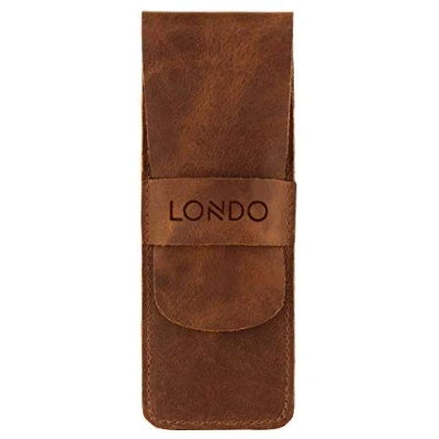 Image of LONDO Genuine Leather Pen and Pencil Case with Tuck in Flap, Stationery Bag