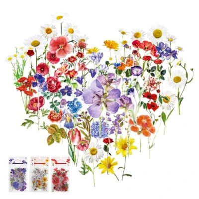 Image of 120 Pcs Flower Stickers,Scrapbook Stickers,Retro Floral Stickers Set,Natural Flowers Aesthetic Scrapbook Stickers,Self Adhesive Transparent for Scrapbooking,Journal,Phone Case,Laptop