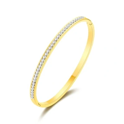Image of Philip Jones Gold Plated Channel Set Bangle Created with Zircondia® Crystals (7 Inch)