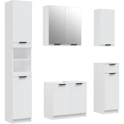 Image of vidaXL 5 Piece Bathroom Cabinet Set White Engineered Wood