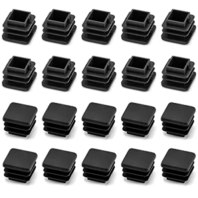 Image of QWORK Square Plastic End Caps, Inner Plugs Ribbed Tube for Tables Desks Chairs Bed Furniture Foot Plug Steel Pipe Cover, 3/4 x / 20 20mm, PCS