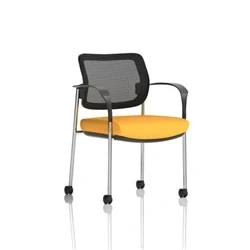 Image of Brunswick Deluxe Mesh Back Chrome Frame Seat Yellow With Arms/Castors