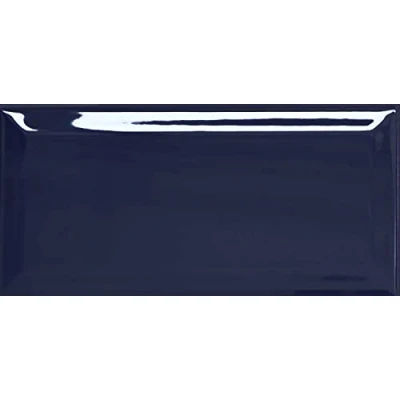 Image of Metro Navy Blue Ceramic Wall Tile Subway Brick Effect with Bevelled Edges, Kitchen Bathroom Tiles, Gloss Finish, 1m2, Box of 50 100mm x 200mm