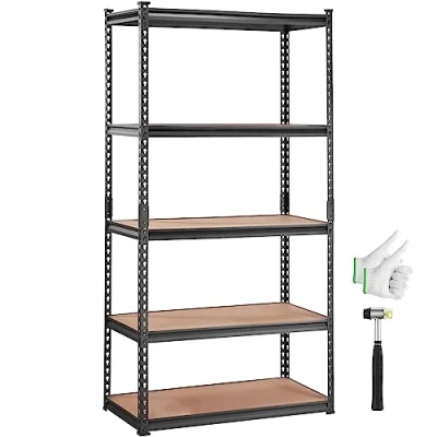 Image of VEVOR Storage Shelving Unit, 5 Tier Adjustable, 2000 lbs Capacity, Heavy Duty Garage Shelves Metal Organizer Utility Rack, Black, 36&quot; L x 18&quot; W 72&quot; H for Kitchen Pantry Basement Bathroom Laundry
