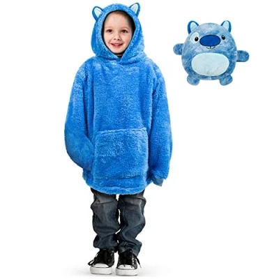 Image of Albert Austin Oversized Kids Blanket Hoodie 2 in 1 Animal Hooded with Pet Toy Large Pocket Snuggle for Girls and Boys Machine Washable(Blue Dog)