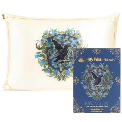 Image of Kitsch x Harry Potter Satin Pillowcase with Zipper for Hair &amp; Skin, Softer Than Silk Pillow Cases, Queen Covers, Machine Washable, Wrinkle Free, Cases Standard Size, Ravenclaw