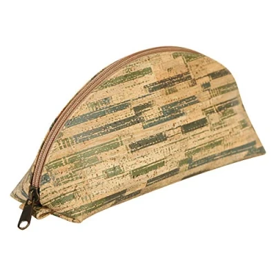 Image of Clairefontaine Ref 420018C Cork Large Oval Pencil Case (Vegan Certified) 27 x 7.5 10.5cm, Made From Real Material, Metal Zip &amp; Pull Tab Stripped