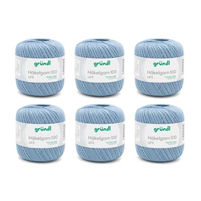 Image of Gründl Crochet Yarn, Cotton, Denim Blue, 6 x 100 g