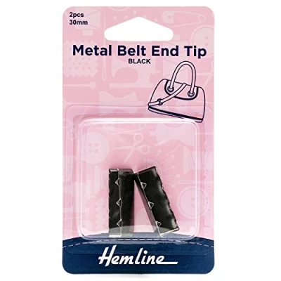 Image of Metal Belt End Tips: 30mm : Black: 2 Pieces