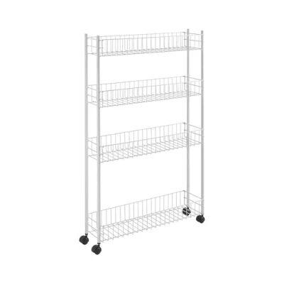Image of Metaltex Fino 4 Tier Extra Slim Trolley with Wheels Multipurpose Storage Cart for Small Spaces in The Home Including Kitchen, Bathroom, Office and Laundry White, 58 X 16 95 Centimetres