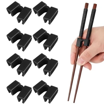 Image of Chopstick Training Assistant, 8PCS Black Reusable Chopsticks Helpers Trainers Non Slip Hinges Connector for Children Adults Beginners