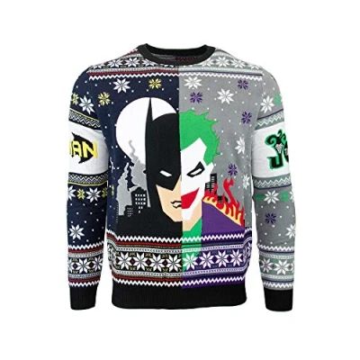Image of Official Batman Vs Joker Christmas Jumpers for Men or Women Ugly Novelty Gifts Xmas Jumper Officially Licensed DC Comic Knitted Sweater Design