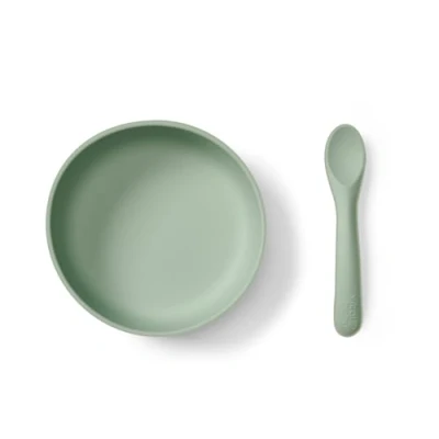 Image of Vital Baby Nourish Silicone Suction Bowl Set Mess Free Weaning Strong Pad Scooped and Chunky Spoon BPA Easy to Clean Suitable from 4 Months+ Crushed Mint