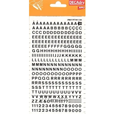 Image of Transferable Letters and Numbers, Black, 5 mm, Black