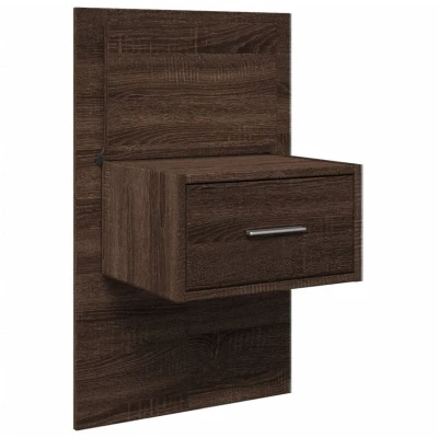 Image of vidaXL Wall mounted Bedside Cabinet with LED Lights Brown Oak