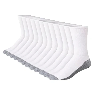Image of Hanes Mens Comfortblend Max Cushion Crew Socks, 12 pack, White/Grey Foot Bottom, 14