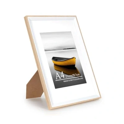 Image of Baoee A4 Oak white Two Tone Picture frame with 6x8 Mount,photo acrylic glass, Frame,Poster Frame, certificate frame,Wall Mountable